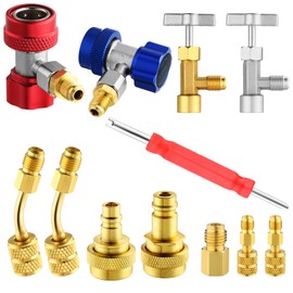 AC R134a Adapter Quick Couplers Kit, R134a to R1234yf Conversion Adapter R134a Self Sealing and Puncture Can Tap with R410a Adapters & Removal Core for Car AC Air Conditioner Refrigerant System