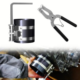 Piston Ring Tension Band 53-175 mm, Stainless Steel Clamp for Car & Motorcycle, Piston Ring Compressor Tool with Ratchet Function, Compatible with Tractor & Diesel Engines