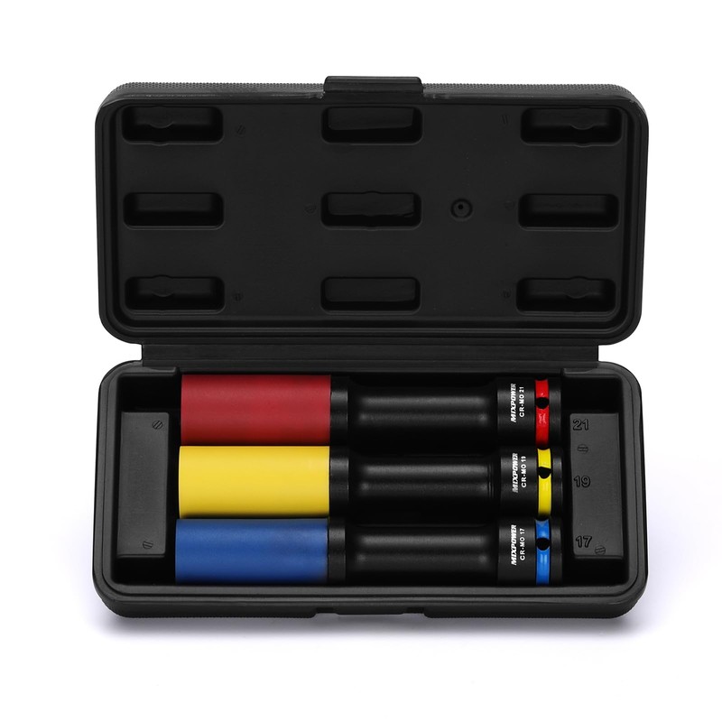 MIXPOWER 3 PCS 1/2" Drive Lug Nut Impact Socket Set,