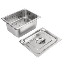 DYNAMI Set of 3 1/2 Size Hotel Pan with Lid,4in Deep Anti-Jam Perforated Stainless Steel Steam Table Pan, 6in Deep Steam Table Pans(3-piece set,1/2 Size, 4"+6" Deep)