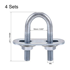 sourcing map Set of 4 Round U-Bolts Steel M6 with Nut Plate Discs 16 mm Inner 46 mm Long