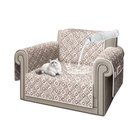 ALIECOM 100% Waterproof Chair Covers Armchair Slipcovers for Living Room Sofa Couch Cover Pet Friendly Washable Printed Non Slip Furniture Protector with Pockets for Dogs (Small, Checkered Khaki)