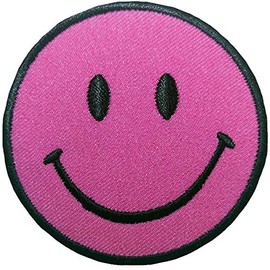 Papapatch Happy Smile Fun Applique Embroidered Sew Iron on Patch - Pink Black (Iron-Smile-Pink-BK)