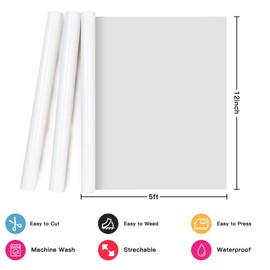 Heat Transfer Vinyl White HTV Vinyl Roll - 12" x 5ft White Iron on Vinyl for Silhouette Cameo, White HTV Vinyl Roll for T-Shirts Bags - Easy to Weed & Cut for Heat Vinyl Clothing Design