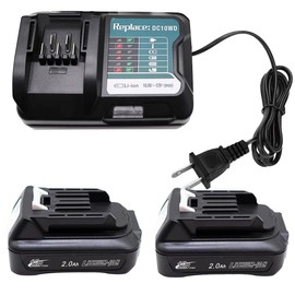QCZRED 2X 12V 2.0 Ah BL1021B Battery & DC10WD Charger Replace for Makita BL1016 BL1015 BL1020B BL1041B BL1040B Battery; Compatible with Makita DC10WC DC10SB Charger