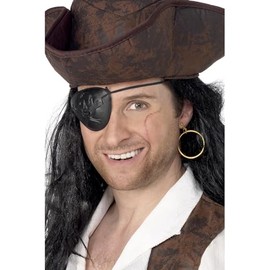 Smiffys Pirate Eyepatch and Earring, Black , Pirate Fancy Dress, Adult Dress Up Accessories