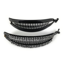Black silver set of 2 banana hair clips claw teeth comb plastic 5 inches usable space
