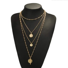 Anglacesmade Bohemia Layered Choker Necklace Cross Coin Disc Pendants Necklace Multilayer Cross Necklace for Women and Girls