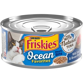 Purina Friskies Natural Wet Cat Food, Ocean Favorites Meaty Bits With Tuna, Crab & Brown Rice - (Pack of 24) 5.5 oz. Cans