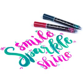 Pentel Arts Dual Metallic Brush Marker Pens - Iridescent Glitter Ink - Fine to Wide Stroke - Pack of 8