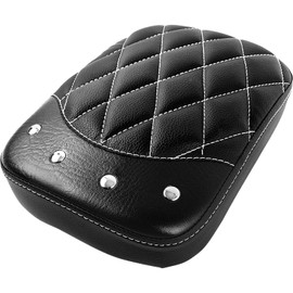 DREAMIZER Universal Black Motorcycle Solo Passenger Seat Rear Cushion 8 Suction Cups Compatible with Harley Davidson Sportster XL 883 1200 Forty Eight Dyna Chopper Bobber Custom (Black-rivet)