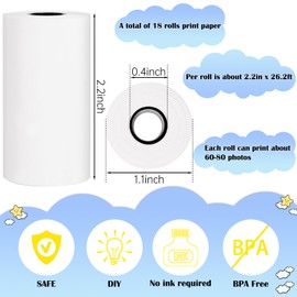 18 Rolls Kids Instant Camera Refill Print Paper,Instant Camera Thermal Paper Photo Printer Fit for Most Kids,Camera Paper for Kidizoom Print Camera Refill