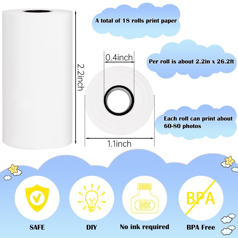 18 Rolls Kids Instant Camera Refill Print Paper,Instant Camera Thermal