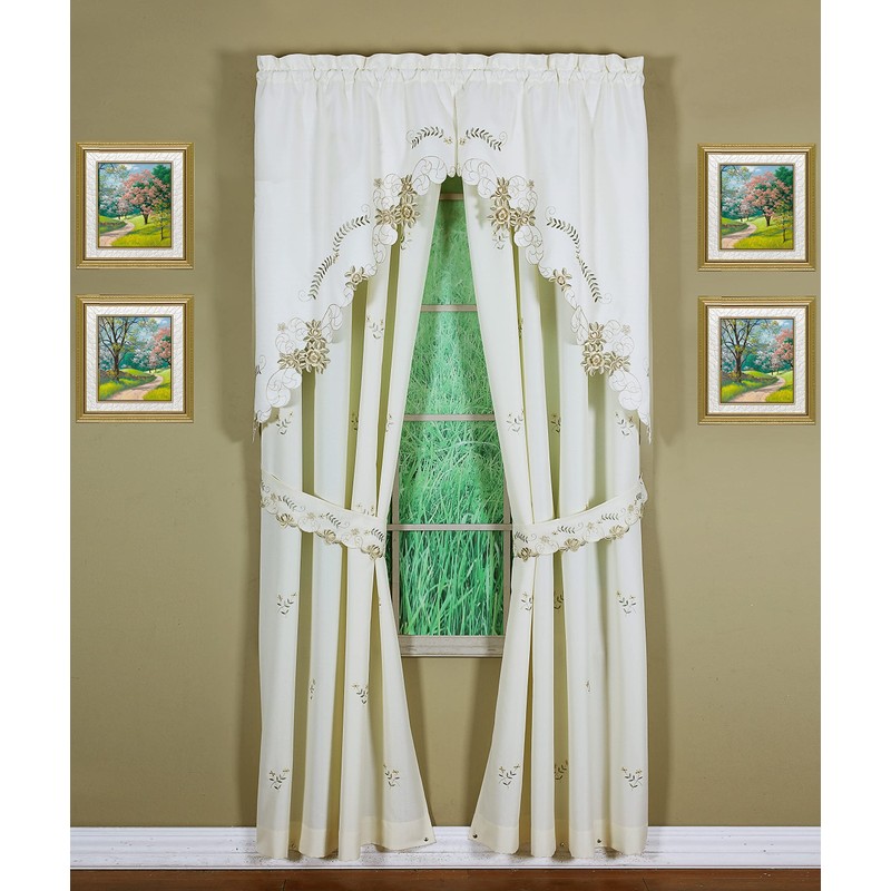Today's Curtain Verona Reverse Embroidery Panel Pair and Tiebacks, 63",