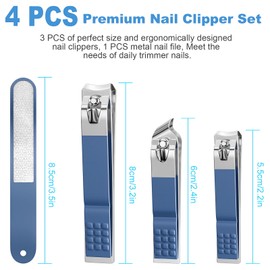DUCOO Nail Clipper Set, 4 PCS Ultra Sharp Nail Clippers for Men, Women, Adults Toenail Fingernail Clippers, Stainless Steel Nail Cutter & File, Blue