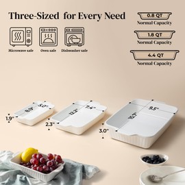 DOWAN Casserole Dishes for Oven, Baking Dishes Set, Ceramic Bakeware Sets of 3, Lasagna Pan Deep, Rectangular Baking Pan Set with Handles for Baking, Casserole, Kitchen, Wedding Gift, Soft White (15.6''/12.2''/8.9'')