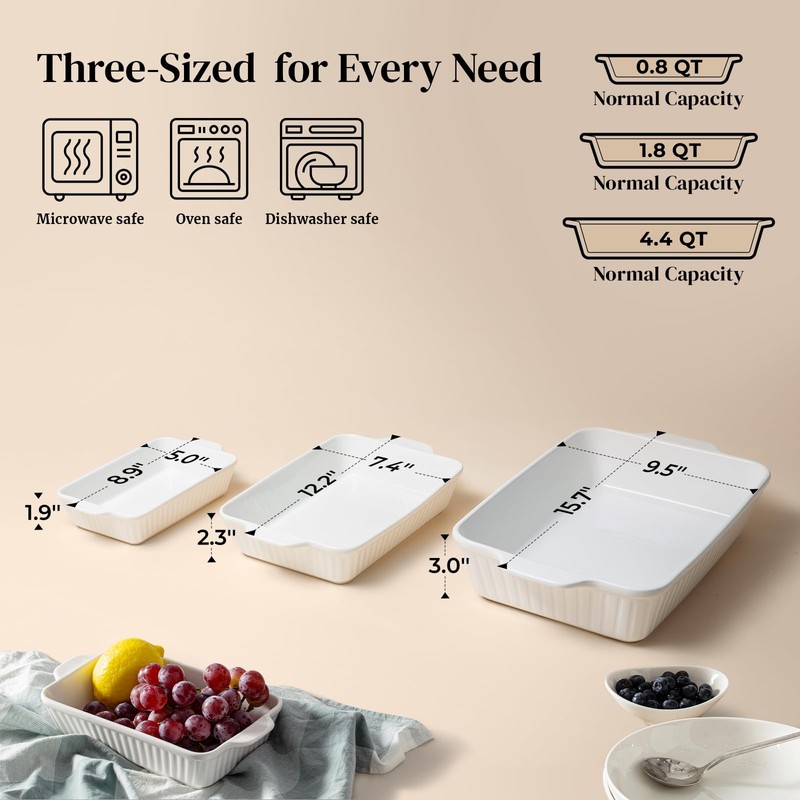 DOWAN Casserole Dishes for Oven, Baking Dishes Set, Ceramic Bakeware