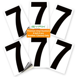 iSYFIX Black Vinyl Number 7 (Seven) Stickers - 6 Pack 6 inch - Premium Decal, White Background, Pre-Spaced for Mailbox, Signs, Window, Door, Cars, Trucks, Home, Business, Address, Indoor & Outdoor