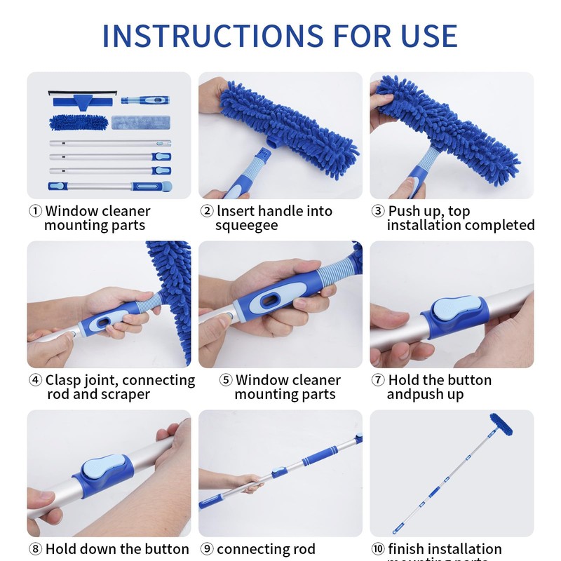 LOMIDA Professional Window Squeegee Kit - 62" Lightweight Aluminum Pole,