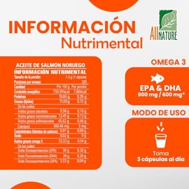 All Nature. Aceite de Salmón Noruego Omega 3. 320 Cápsulas. 1300 Mg por Porción con Epa y Dha. Suplemento Familiar con Ingredientes Naturales y Alta P