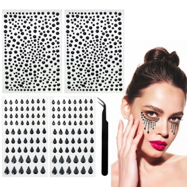 2 Round Diamond Stickers And 2 Drop-Shaped Diamond Stickers, With 1 Tweezer, Shiny Decorative Stickers, Can Be Used On Face, Nails, Clothing