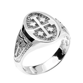 Men's Fine Jewelry 925 Sterling Silver Jerusalem Cross Ring (Size 11.5)