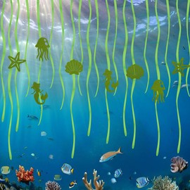 Green Seagrass Garland Under The Sea Mermaid Birthday Party Decoration Shell Starfish Jellyfish Hanging Decoration Baby Children's Room Space Dressing Set Nursery Classroom Party Streamers