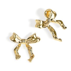 JeanBeau Gold Bow Stud Earrings for Women, Cute Ribbon Bow Knot Sterling Silver Cartilage Studs Hypoallergenic Holiday Party Prom Statement Jewelry Gift