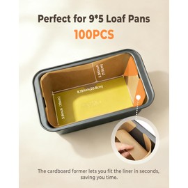 Bake Choice 100 Pcs Loaf Pan Liners for Baking Bread 9x5 Inch, Bread Pan Liners with Cardboard Formers, Non-Stick Pre Cut Unbleached Parchment Paper for Loaf Pan