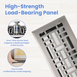 Howeall 4x10 Inches 2 Pack Heavy Duty Walkable Floor Register Easy Adjust Air Supply Lever Floor Vents - Seattle Design - Vent Cover for Home Floor - Satin Nickel