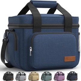HOTOR Lunch Box for Men and Women - Leak-Proof Insulated Lunch Cooler Bag with Adjustable Strap, Multiple Pockets for Office, Picnic, Hiking, Beach, 1 Layer, Dark Blue, 11.0" x 7.1" x 8.3"