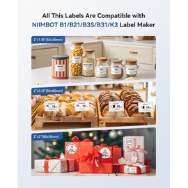 NIIMBOT B1 Label Maker Machine with Tape, Label Printer with 3 Rolls Label Paper, 50x30mm White Label/50x80mm White Label /50x50 Round White Label for Office Supplies, Home, Business