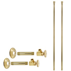 Westbrass D103KBN-01 1/2" IPS x 3/8" OD x 20" Bullnose Dual Faucet Riser Supply Line Kit with Round Handle Angle Shut Off Valves, Polished Brass