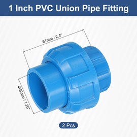 sourcing map PVC Union Pipe Fitting, 2Pcs 1" PVC Slip Union Coupling Adapter with O-Ring, Slip Socket Port Connection for Swimming Pools and Outdoor Plumbing Applications (Blue)