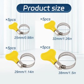 20 Pcs Jubilee Clips,Hose Clips with Yellow Handle,Stainless Steel Metal Hose Clips,Hose Clamp for Securing Hoses and Pipes Tube Garden, Washing Machine, Pond,4 Sizes(16-38mm)