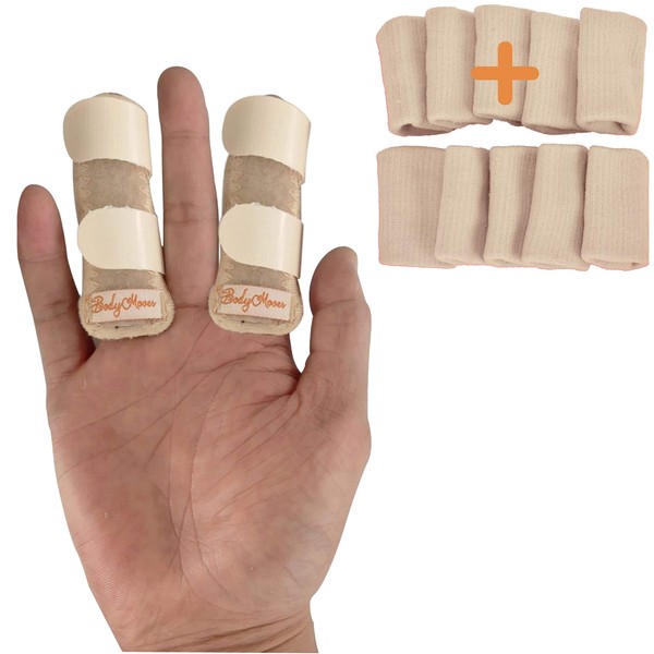 BodyMoves Finger Splints Plus Finger Sleeves (Desert Sand Beige(12 pc Set))