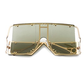 COTIA/Fashion Square Sunglasses Women New Oversized Mirror Men Shades Glasses Luxury Brand Metal Rivet Fashion Female Eyewear (gold green)