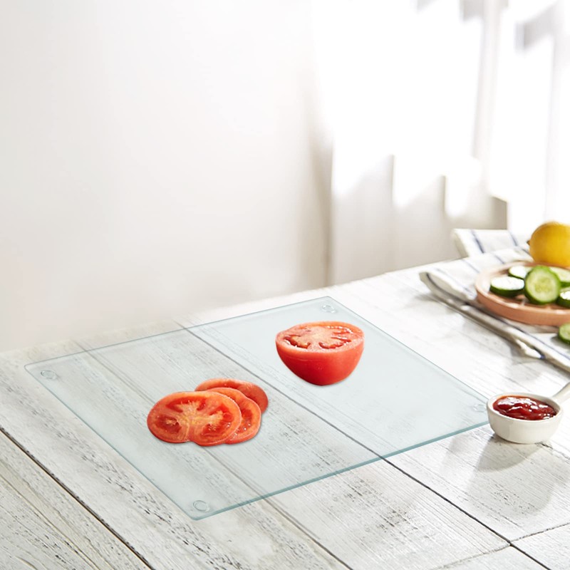 Hacaroa 4 Pack Tempered Glass Cutting Board with Rubber Feet,