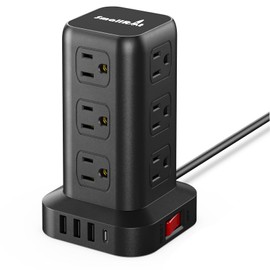 PD20W Surge Protector Power Strip Tower, 15FT Extension Cord with Multiple Outlets, 12 AC 4 USB (1 USB C)，Mini Power Strip with USB Ports, Surge Protector Tower Overload Protection for Office, Desk