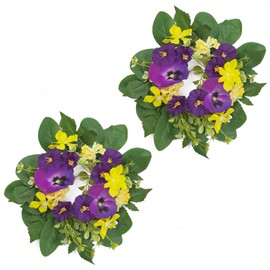 WELL KNOWN 2 Pcs Mini Spring Floral Candle Rings Wreaths for Pillars Home Table Window Decor, 9 Inches Artificial Flower Cabinet Wreath for Kitchen Farmhouse Wedding Party (Purple Morning Glory)