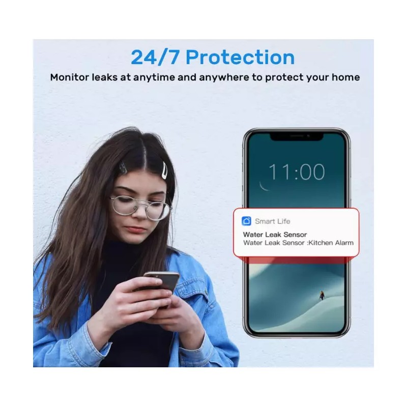 JJGELOS Wifi Water Leak Detector: 110Db Water Sensor Alarm with