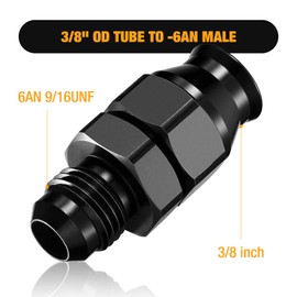 SYKRSS 6AN Male to 3/8" Hardline Tube Fuel Line Fitting, 3/8 inch OD tube to 6AN male Straight Hard Tube Adapter Aluminum 1PC