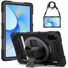 Gerutek for Honor Pad X9/Pad X8 Pro 11.5 inch 2023 Case Shockproof, Heavy Duty Rugged Case with 360 Rotating Stand, Hand Strap, Shoulder Strap Protective Case Cover for Honor X9/ X8 Pro, Black