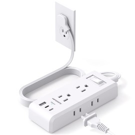 HANYCONY Flat Plug Power Strip, Ultra Thin Extension Cord, 6 Outlets 3 USB Ports(2 USB C), 5ft Multiple Outlet Extender with Wall Mount No Surge Protector for Dorm Room, Cruise, Travel Essentials