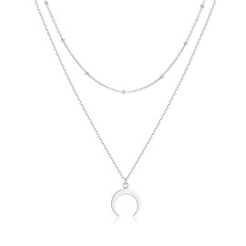MARLION JEWELS Double Fine Chain and Half Moon Necklace in Gold Plated / Silver Plated Surgical Steel Ideal Gift Jewellery Women, Gold - silver, No Gemstone