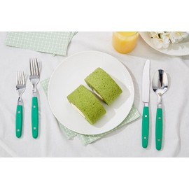 ANNOVA Silverware Set 20 Pieces Stainless Steel Color Handle With Rivet/Retro Flatware - 4 x Dinner Knife; 4 x Dinner Fork; 4 x Salad fork; 4 x Dinner Spoon; 4 x Dessert Spoon (Green, 20 Pieces)