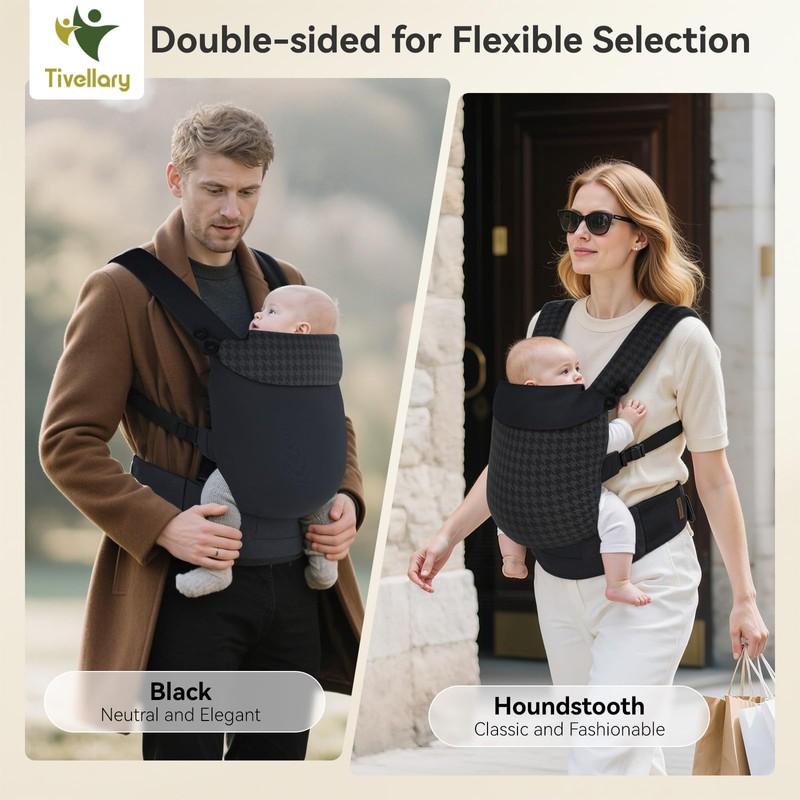 Tivellary Reversible Baby Carrier – Black Solid & Houndstooth; Lightweight