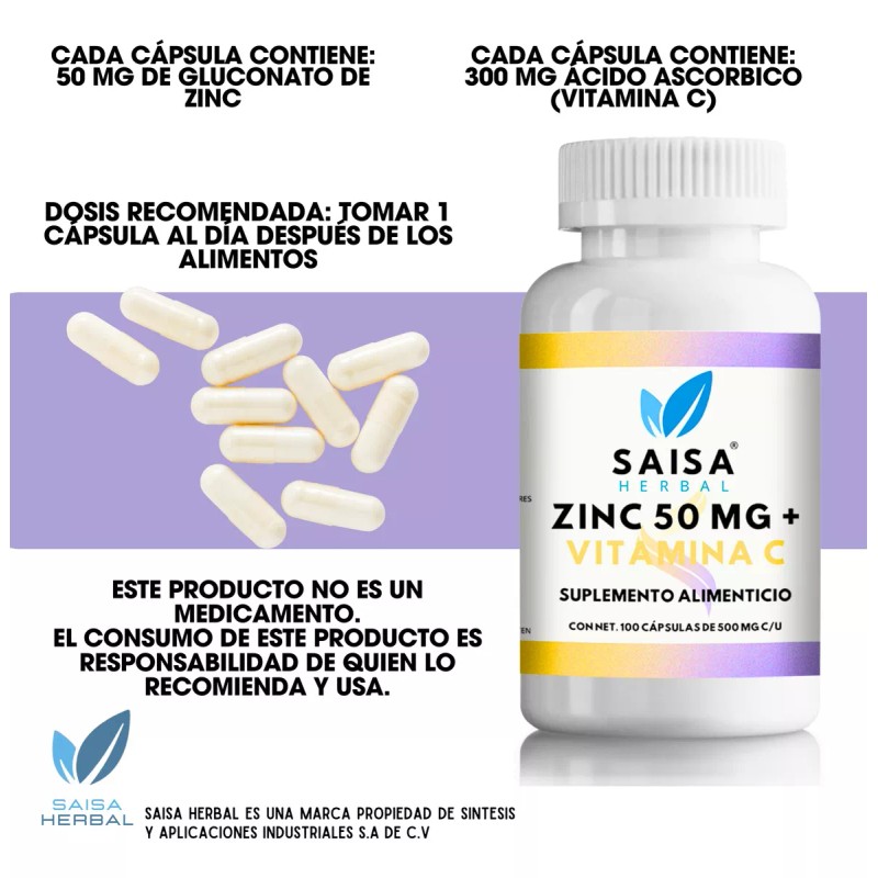 Saisa Herbal Gluconato De Zinc 50mg + Vitaminac 100 Cáps