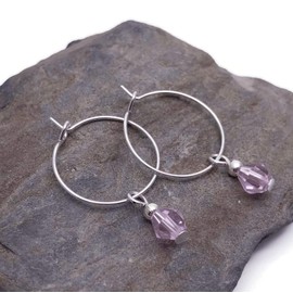 Pale Pink Bicone Bead Silver Tone Hoop Earrings - 6mm Beads on 20mm Nickelfree Hoops