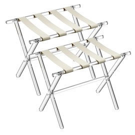 Sumerflos Acrylic Luggage Rack for Guest Room - Foldable Suitcase Stand with Leather Straps for Bedroom Living Room Hotel Heavy-Duty, Holds up to 50-100 lb lightweight Space Saving (Beige & Handle - 2 Pcs)